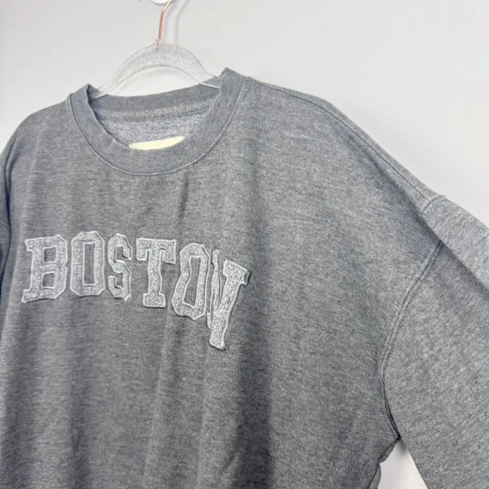 NEW YORK POPULAR | Gray Crewneck Boston Sweatshirt Unisex Size X-Large